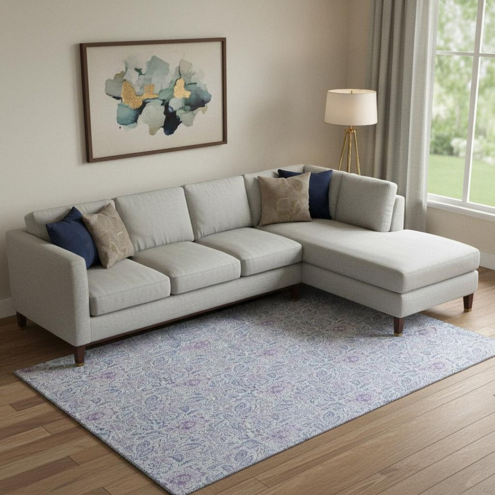 HomeRoots 8' X 10' Sky Blue and Purple Floral Area Rug - Washable, UV Protected, Durable, Pet-Friendly Design 655010