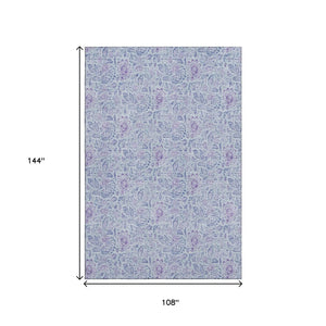 HomeRoots 9' X 12' Floral Area Rug in Sky Blue & Purple - Washable, Stain Resistant, UV Protected & Soft 655011
