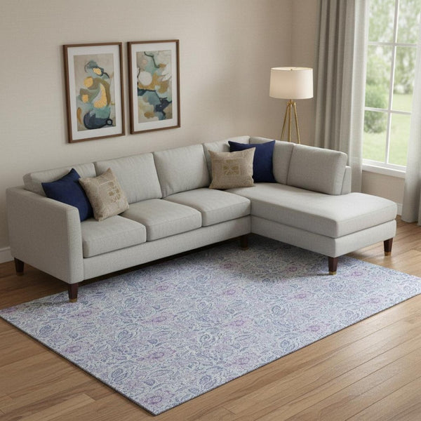 HomeRoots 9' X 12' Floral Area Rug in Sky Blue & Purple - Washable, Stain Resistant, UV Protected & Soft 655011