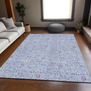 HomeRoots 9' X 12' Floral Area Rug in Sky Blue & Purple - Washable, Stain Resistant, UV Protected & Soft 655011