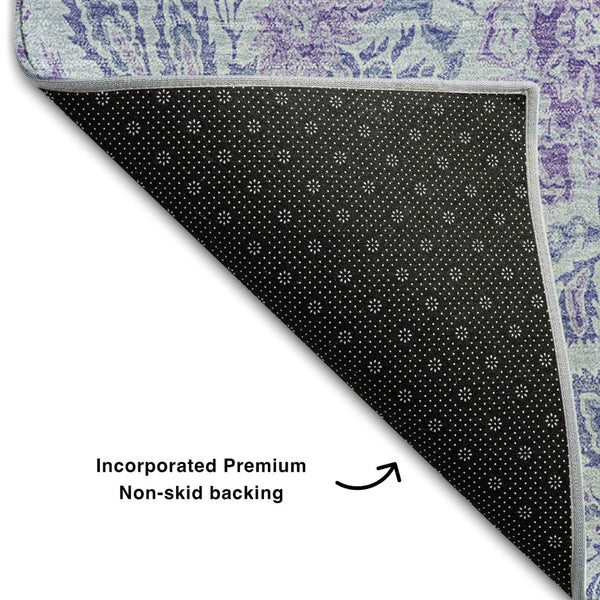 HomeRoots 9' X 12' Floral Area Rug in Sky Blue & Purple - Washable, Stain Resistant, UV Protected & Soft 655011