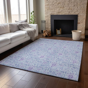 HomeRoots 9' X 12' Floral Area Rug in Sky Blue & Purple - Washable, Stain Resistant, UV Protected & Soft 655011