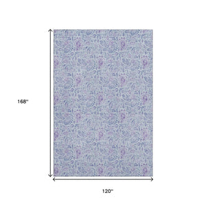HomeRoots 10' Sky Blue & Purple Floral Area Rug - Washable, UV Protected, Stain Resistant for Stylish Living Spaces 655012