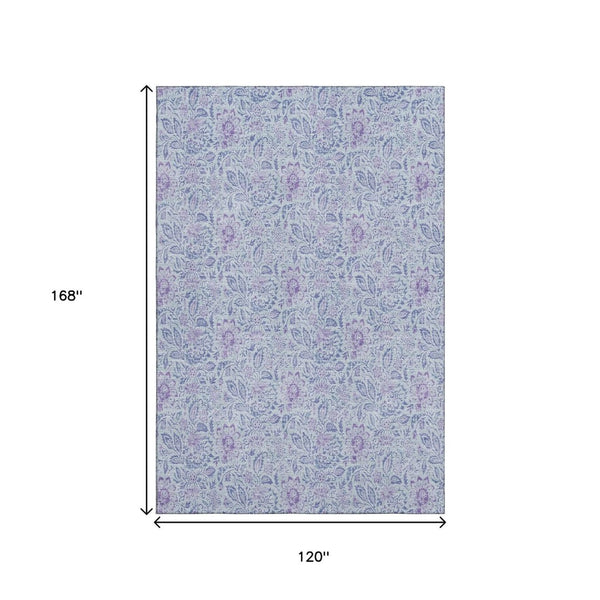 HomeRoots 10' Sky Blue & Purple Floral Area Rug - Washable, UV Protected, Stain Resistant for Stylish Living Spaces 655012