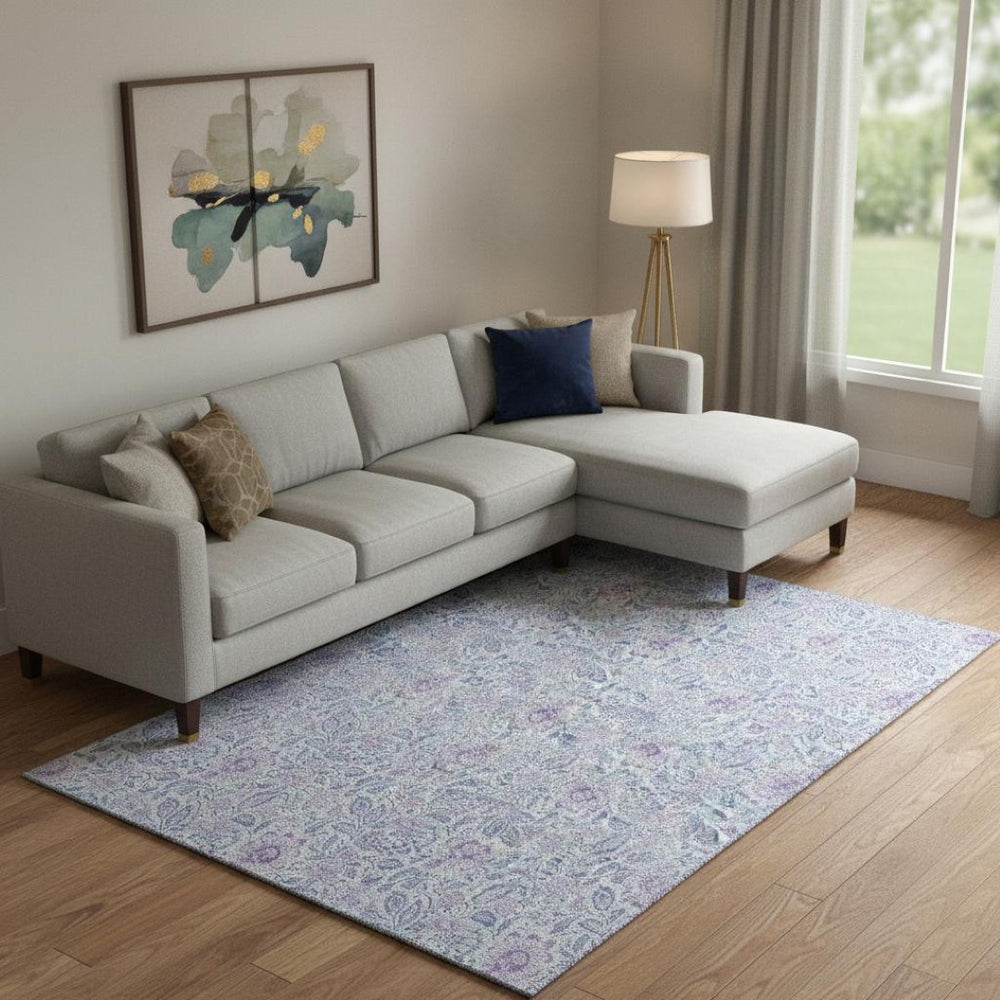HomeRoots 10' Sky Blue & Purple Floral Area Rug - Washable, UV Protected, Stain Resistant for Stylish Living Spaces 655012