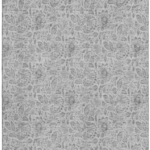 HomeRoots 5' X 8' Silver and Gray Floral Area Rug - Washable, Stain-Resistant, UV Protected for Everyday Use 655014