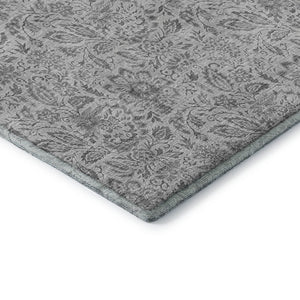HomeRoots 8' Silver and Gray Floral Washable Round Rug - Durable, UV-Protected, Family-Friendly Design for Any Space 655015