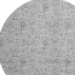 HomeRoots 8' Silver and Gray Floral Washable Round Rug - Durable, UV-Protected, Family-Friendly Design for Any Space 655015