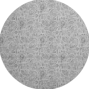 HomeRoots 8' Silver and Gray Floral Washable Round Rug - Durable, UV-Protected, Family-Friendly Design for Any Space 655015