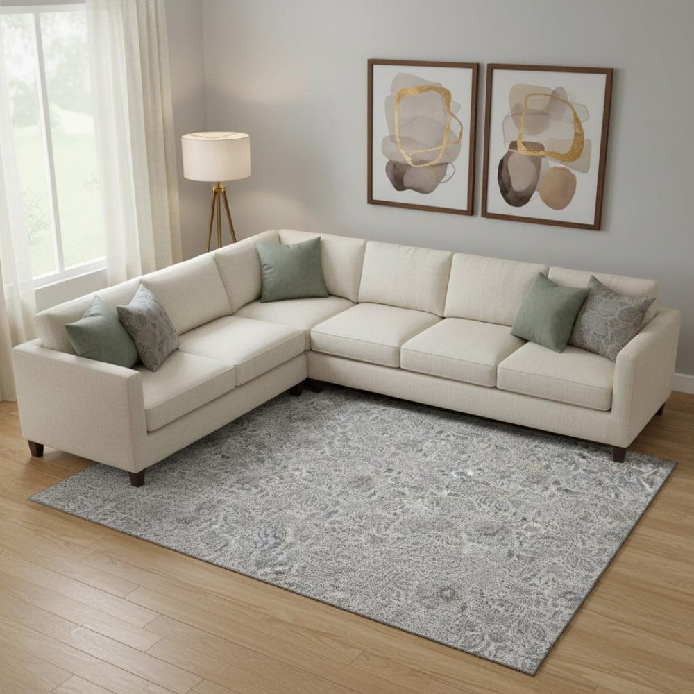 HomeRoots 8' X 10' Silver and Gray Floral Washable Area Rug – Stylish, Durable, UV Protected for Busy Homes 655016