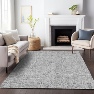 HomeRoots 8' X 10' Silver and Gray Floral Washable Area Rug – Stylish, Durable, UV Protected for Busy Homes 655016