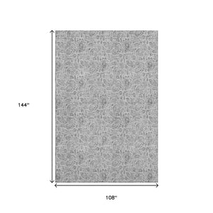HomeRoots 9' X 12' Silver and Gray Floral Area Rug - Washable, UV Protected, Durable & Stylish for Homes 655017