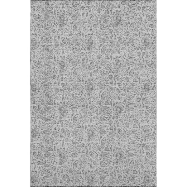 HomeRoots 9' X 12' Silver and Gray Floral Area Rug - Washable, UV Protected, Durable & Stylish for Homes 655017