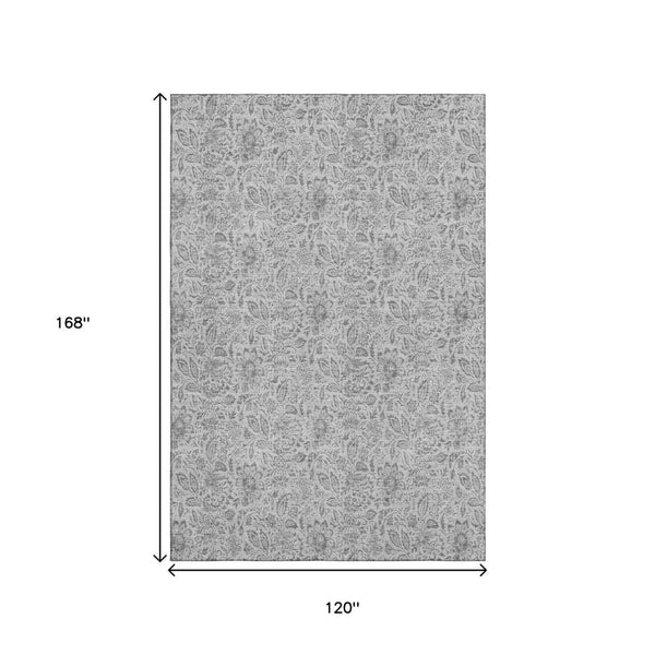HomeRoots 10' X 14' Silver and Gray Floral Area Rug – Washable, UV Protected, Durable for Busy Homes! 655018