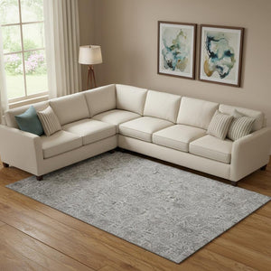 HomeRoots 10' X 14' Silver and Gray Floral Area Rug – Washable, UV Protected, Durable for Busy Homes! 655018