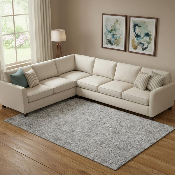 HomeRoots 10' X 14' Silver and Gray Floral Area Rug – Washable, UV Protected, Durable for Busy Homes! 655018