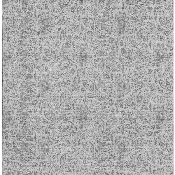 HomeRoots 10' X 14' Silver and Gray Floral Area Rug – Washable, UV Protected, Durable for Busy Homes! 655018