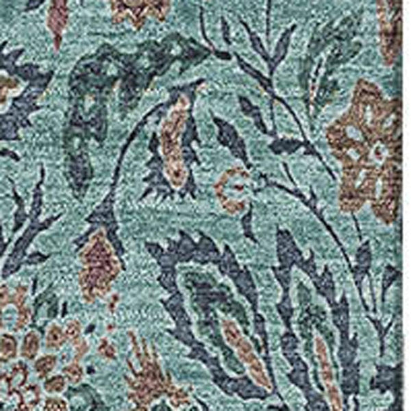 HomeRoots 5' X 8' Teal and Brown Floral Washable Area Rug - Durable, UV-Protected, Stain-Resistant Design for Homes 655020