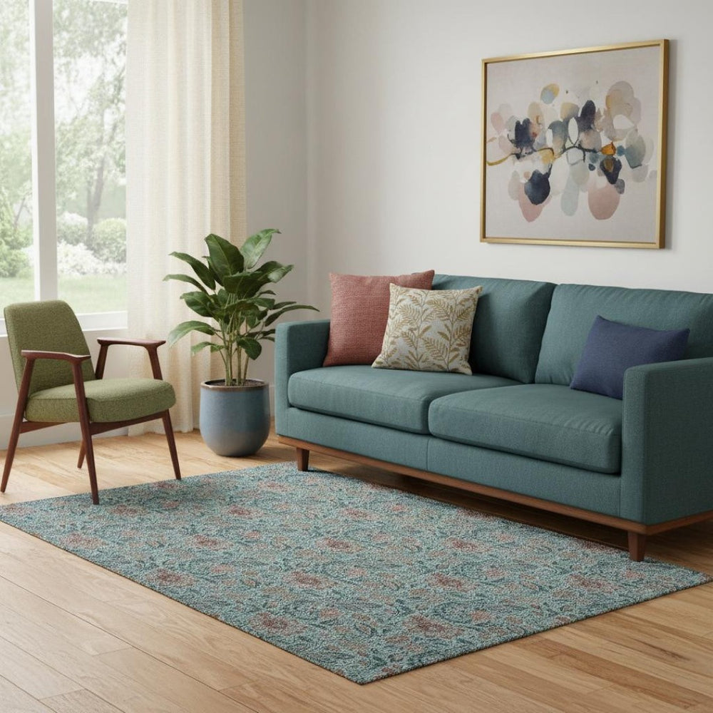 HomeRoots 5' X 8' Teal and Brown Floral Washable Area Rug - Durable, UV-Protected, Stain-Resistant Design for Homes 655020