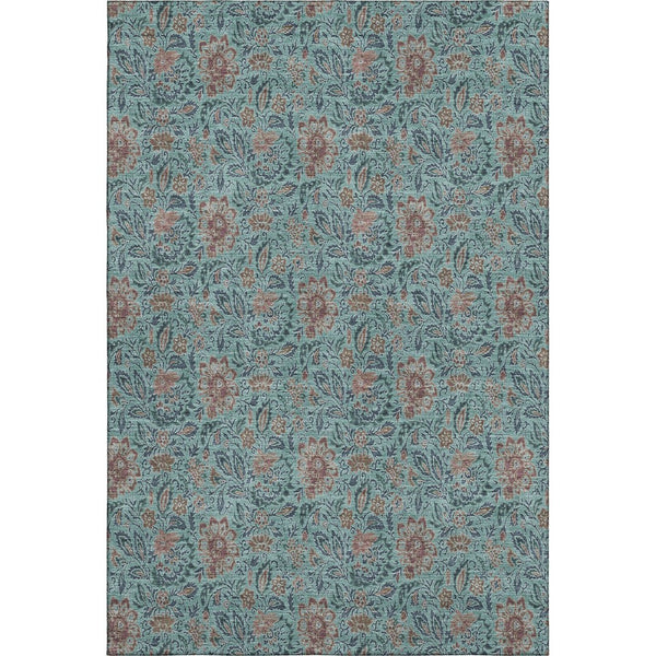 HomeRoots 5' X 8' Teal and Brown Floral Washable Area Rug - Durable, UV-Protected, Stain-Resistant Design for Homes 655020