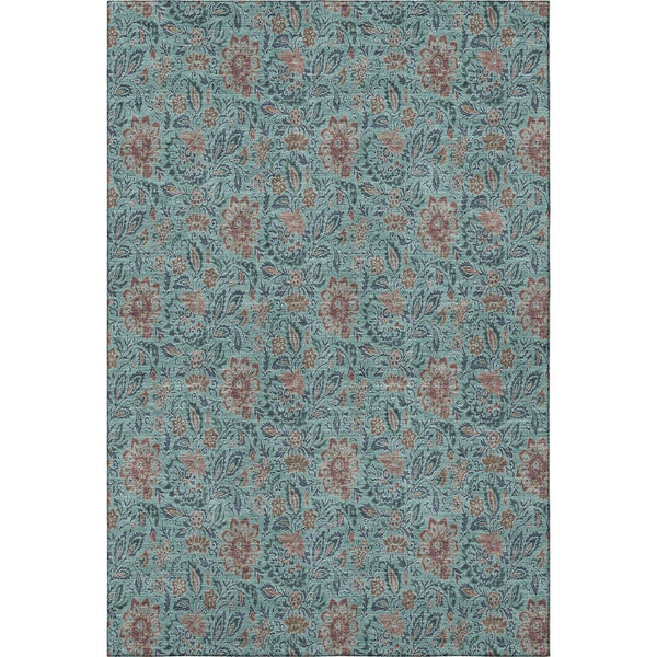 HomeRoots 5' X 8' Teal and Brown Floral Washable Area Rug - Durable, UV-Protected, Stain-Resistant Design for Homes 655020