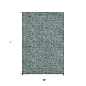HomeRoots 8' X 10' Teal & Brown Floral Area Rug - Washable, UV-Protected, Durable Design for Homes with Pets 655022