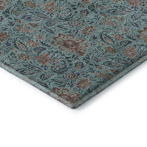 HomeRoots 8' X 10' Teal & Brown Floral Area Rug - Washable, UV-Protected, Durable Design for Homes with Pets 655022