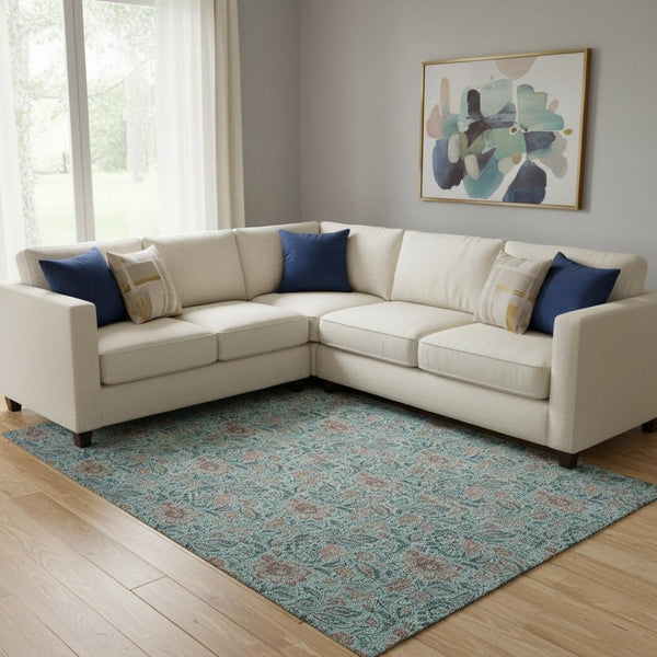 HomeRoots 8' X 10' Teal & Brown Floral Area Rug - Washable, UV-Protected, Durable Design for Homes with Pets 655022