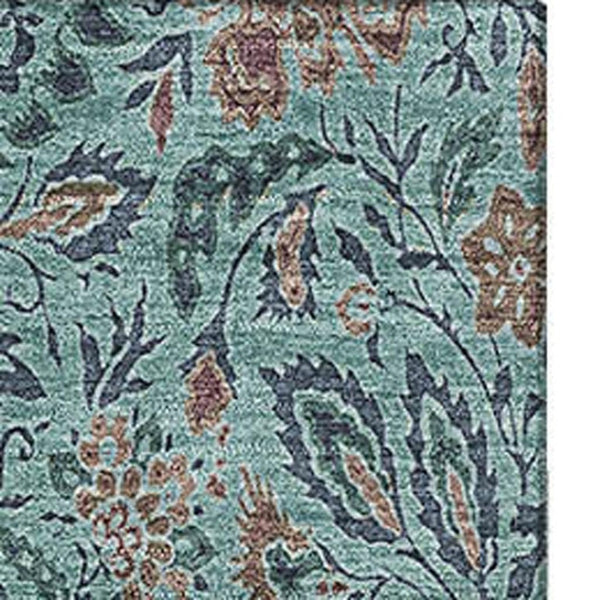 HomeRoots 9' X 12' Teal & Brown Floral Area Rug – Washable, UV Protected, Stain-Resistant for Busy Homes 655023