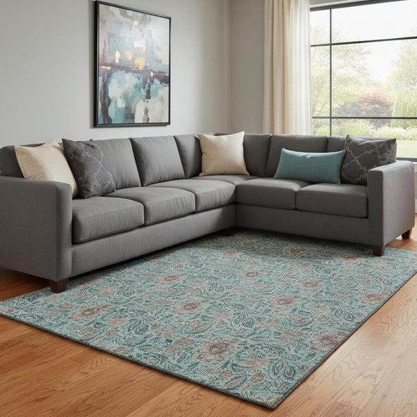 HomeRoots 9' X 12' Teal & Brown Floral Area Rug – Washable, UV Protected, Stain-Resistant for Busy Homes 655023