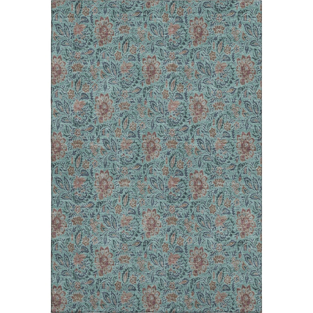 HomeRoots 9' X 12' Teal & Brown Floral Area Rug – Washable, UV Protected, Stain-Resistant for Busy Homes 655023