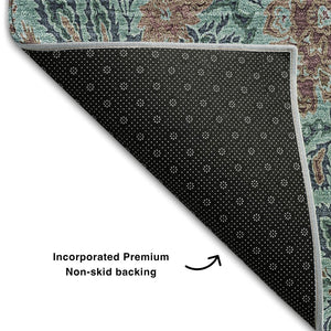 HomeRoots 9' X 12' Teal & Brown Floral Area Rug – Washable, UV Protected, Stain-Resistant for Busy Homes 655023