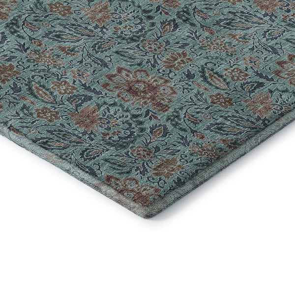 HomeRoots 9' X 12' Teal & Brown Floral Area Rug – Washable, UV Protected, Stain-Resistant for Busy Homes 655023