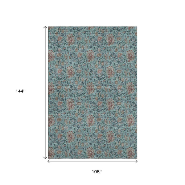 HomeRoots 9' X 12' Teal & Brown Floral Area Rug – Washable, UV Protected, Stain-Resistant for Busy Homes 655023