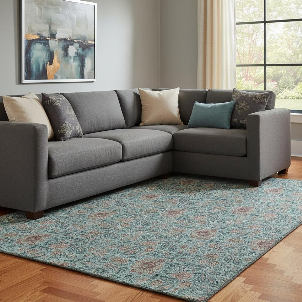 HomeRoots 10' Teal and Brown Floral Washable Area Rug - UV Protected, Stain Resistant, Perfect for Busy Homes! 655024