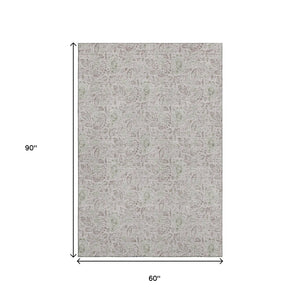HomeRoots 5' X 8' Taupe & Beige Floral Washable Area Rug - Durable, Stylish, UV-Protected for Easy Care 655026