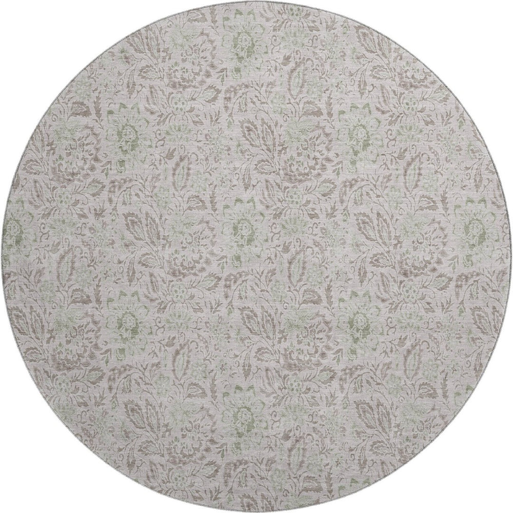 HomeRoots 8' Stylish Taupe and Beige Floral Washable Round Rug - UV Protected, Stain-Resistant & Easy Care! 655027