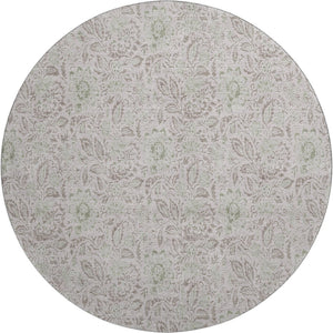 HomeRoots 8' Stylish Taupe and Beige Floral Washable Round Rug - UV Protected, Stain-Resistant & Easy Care! 655027