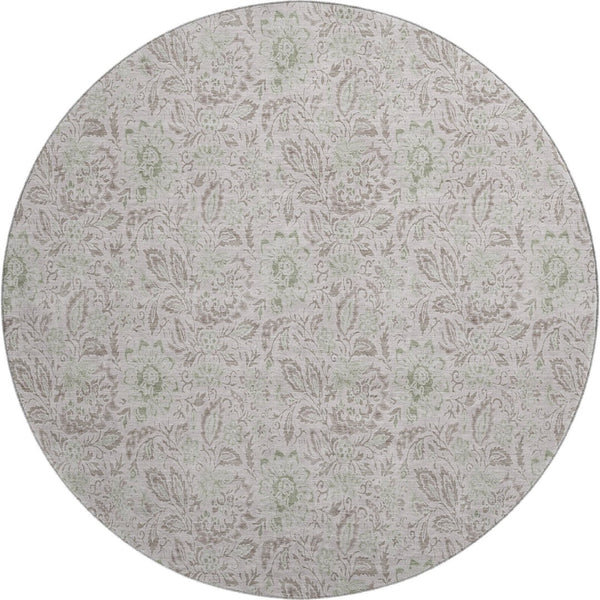HomeRoots 8' Stylish Taupe and Beige Floral Washable Round Rug - UV Protected, Stain-Resistant & Easy Care! 655027