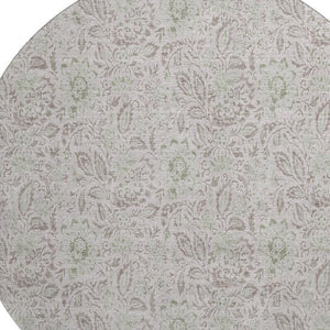 HomeRoots 8' Stylish Taupe and Beige Floral Washable Round Rug - UV Protected, Stain-Resistant & Easy Care! 655027