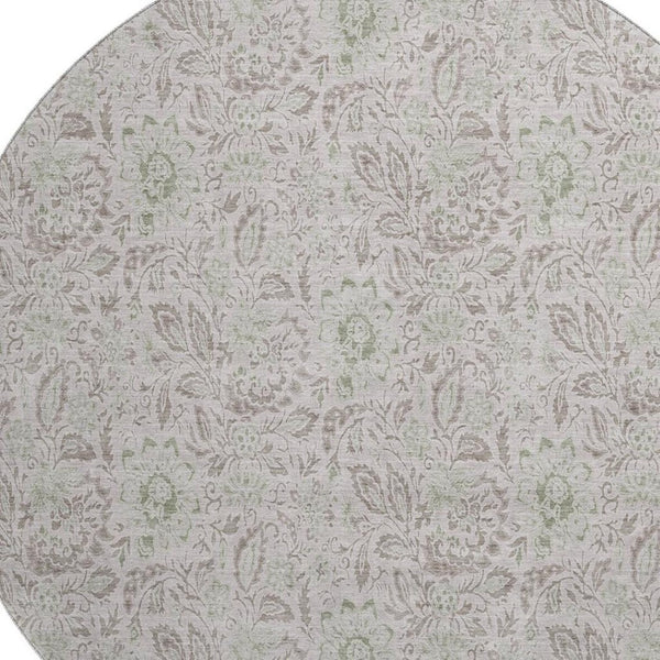 HomeRoots 8' Stylish Taupe and Beige Floral Washable Round Rug - UV Protected, Stain-Resistant & Easy Care! 655027