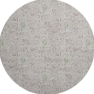 HomeRoots 8' Stylish Taupe and Beige Floral Washable Round Rug - UV Protected, Stain-Resistant & Easy Care! 655027