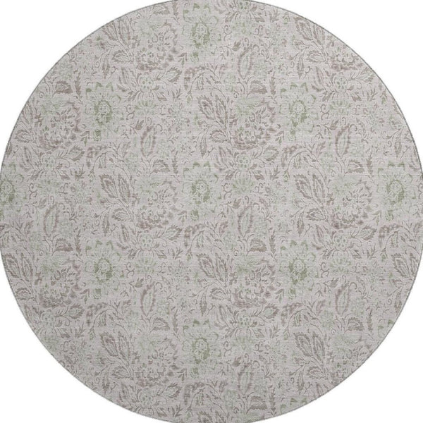 HomeRoots 8' Stylish Taupe and Beige Floral Washable Round Rug - UV Protected, Stain-Resistant & Easy Care! 655027