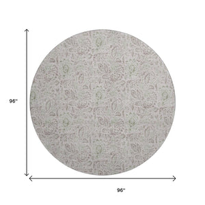 HomeRoots 8' Stylish Taupe and Beige Floral Washable Round Rug - UV Protected, Stain-Resistant & Easy Care! 655027