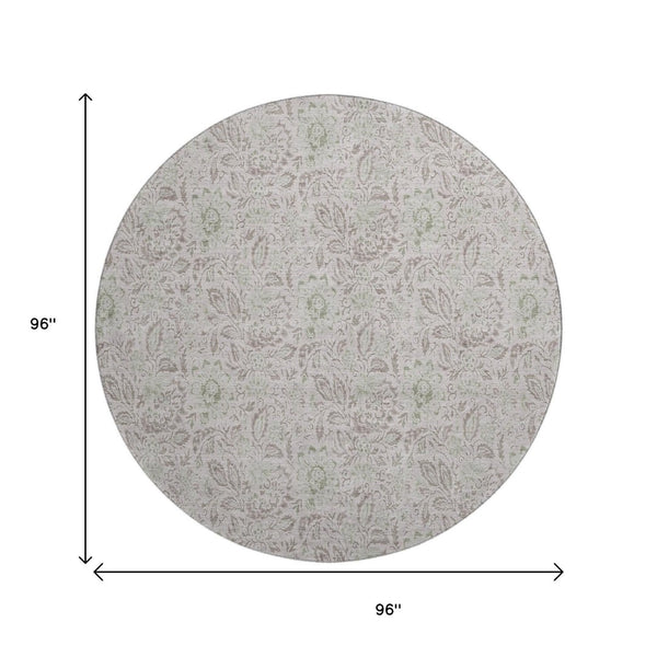 HomeRoots 8' Stylish Taupe and Beige Floral Washable Round Rug - UV Protected, Stain-Resistant & Easy Care! 655027