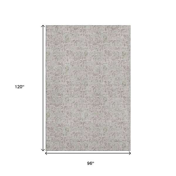 HomeRoots 8' X 10' Taupe and Beige Floral Area Rug - Washable, Durable, UV Protected for Family-Friendly Homes 655028