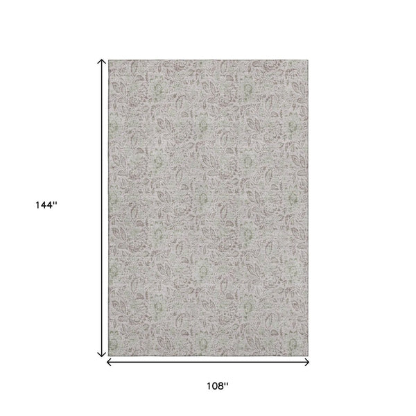HomeRoots 9' X 12' Beautiful Taupe & Beige Floral Washable Area Rug with UV Protection for High-Traffic Homes 655029