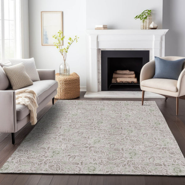 HomeRoots 9' X 12' Beautiful Taupe & Beige Floral Washable Area Rug with UV Protection for High-Traffic Homes 655029