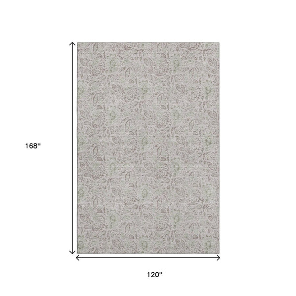 HomeRoots 10' X 14' Taupe & Beige Floral Area Rug - Washable, UV Protected, Perfect for Family Spaces! 655030