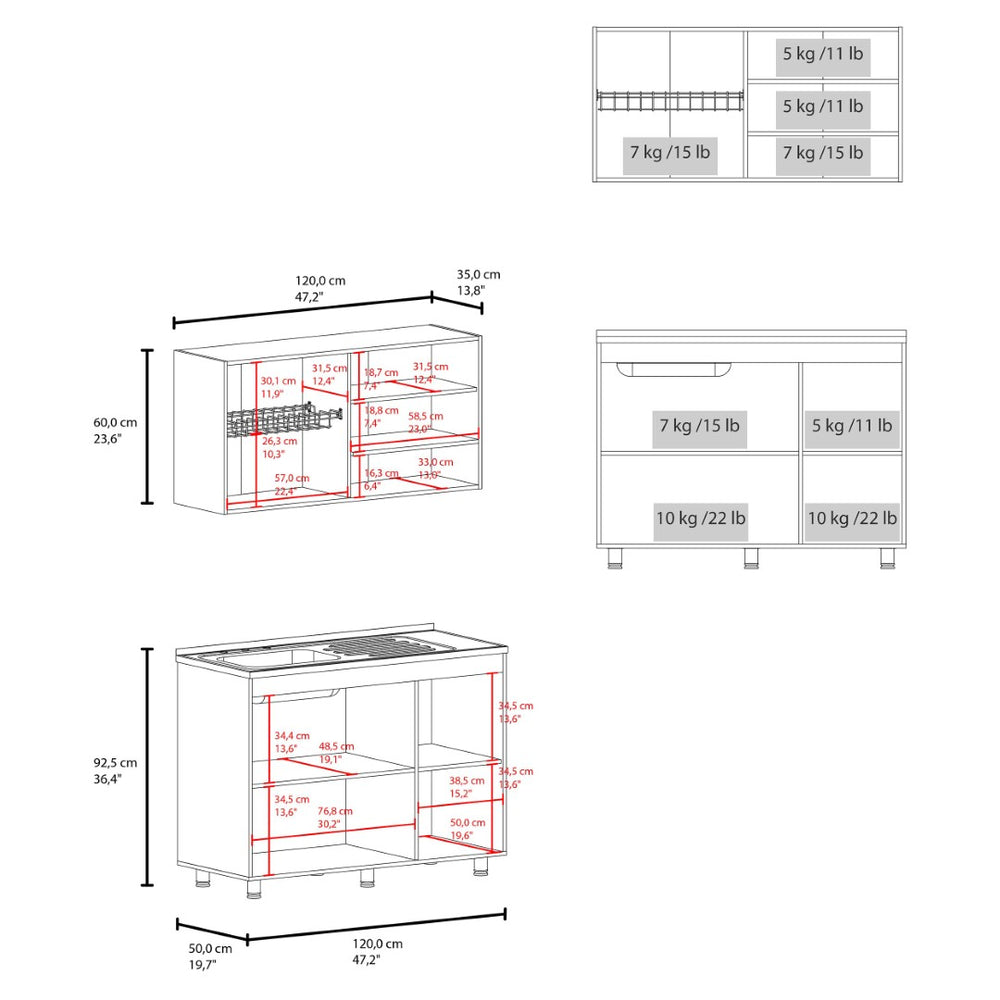 English Elm White Compact Kitchen Cabinet Set with Dishwasher Bay Upper Storage and Side Shelves B062S01876